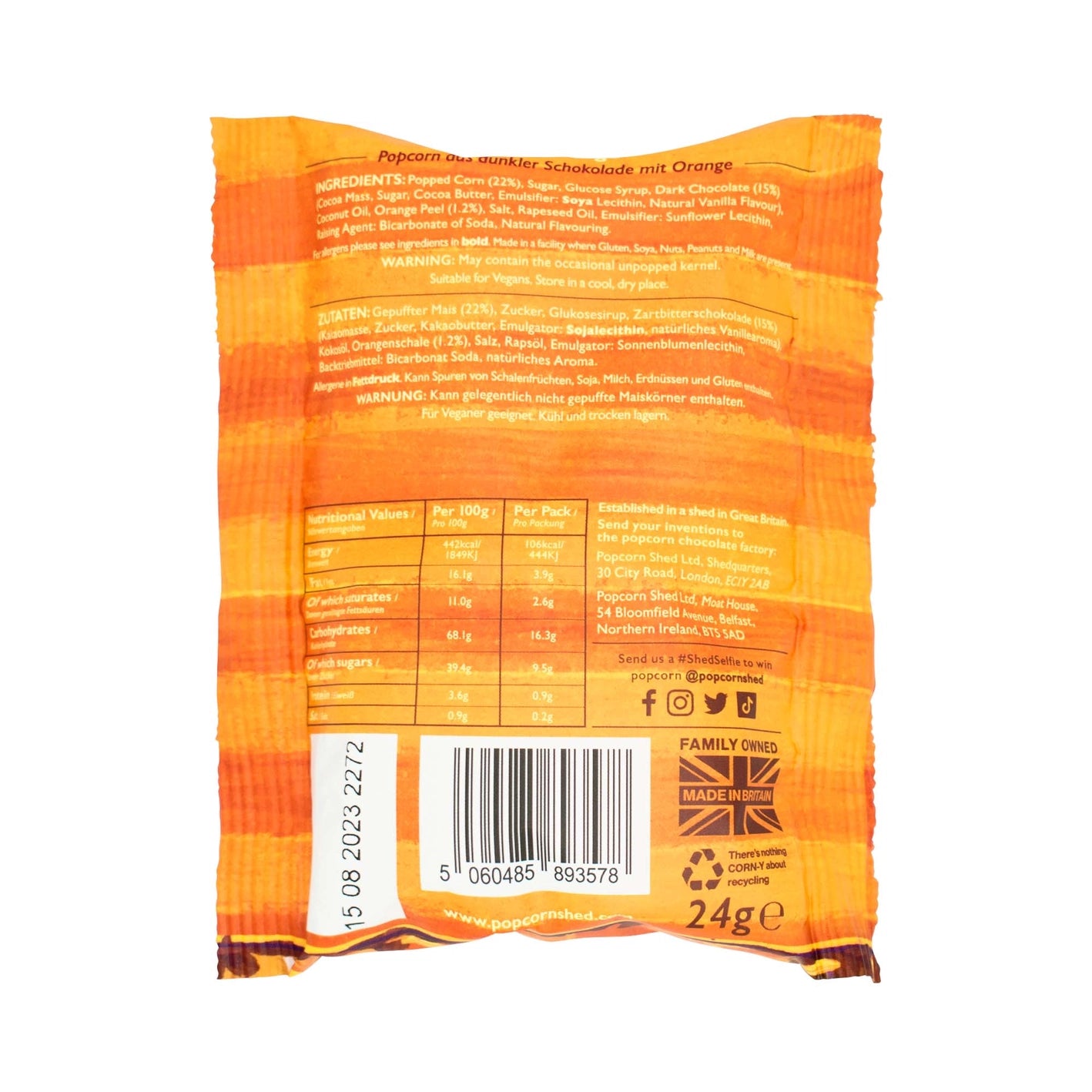 Vegan Chocolate Orange Gourmet Popcorn Snack Pack