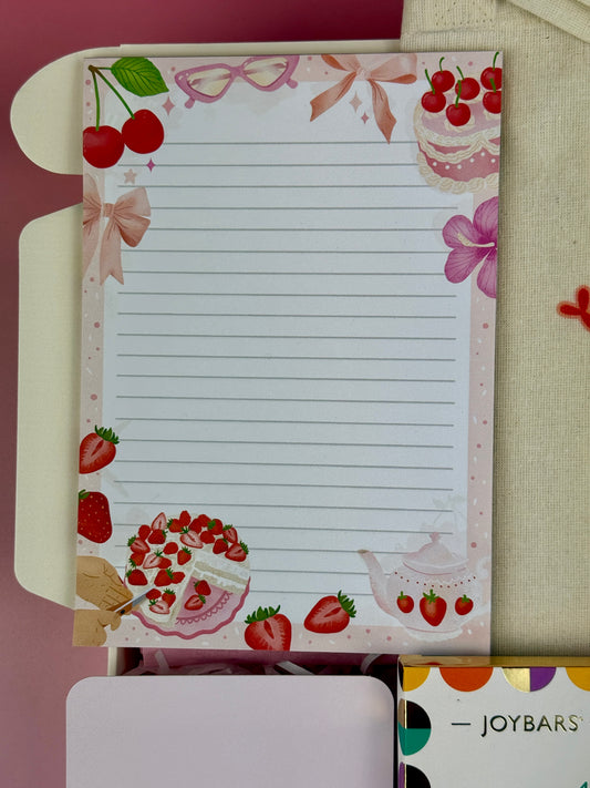 Strawberry and dessert-themed lined notepad