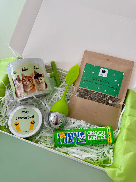 Personalized Cat Lover Gift Box | Personalized Mug, Stay Pawsitive Candle, Tea & Chocolate